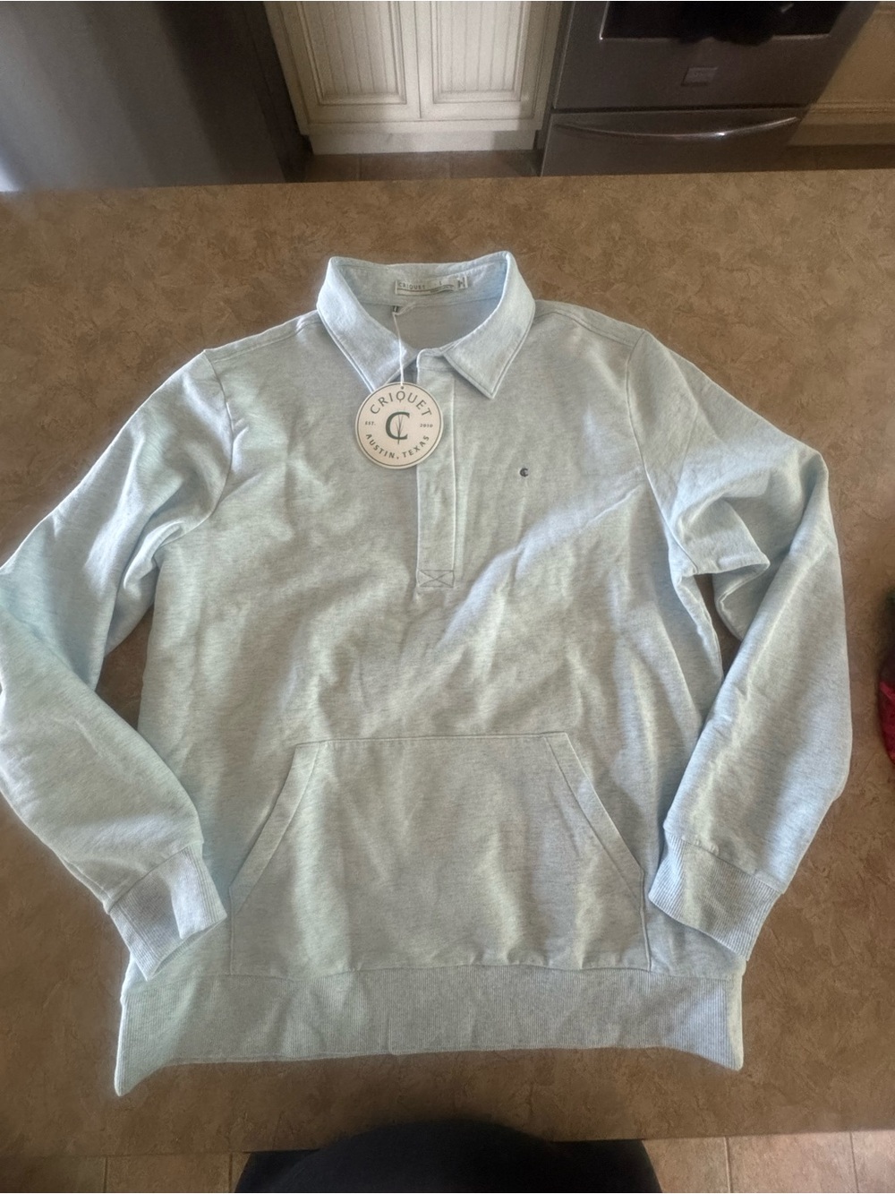 Criquet Pale Blue Long-Sleeve Polo Sweatshirt with Kangaroo Pocket